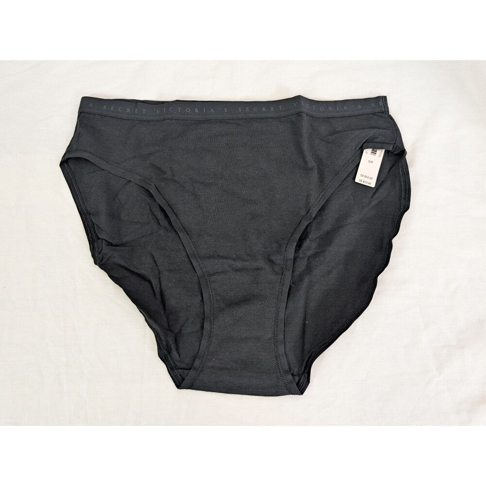 NWT Victoria's Secret Stretch Cotton High Leg Brief Panty S Small Black